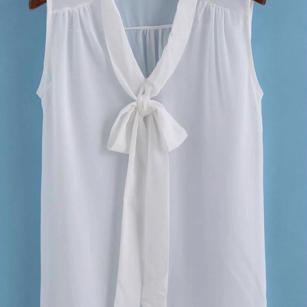 Shein Bow tie white chiffon shirt